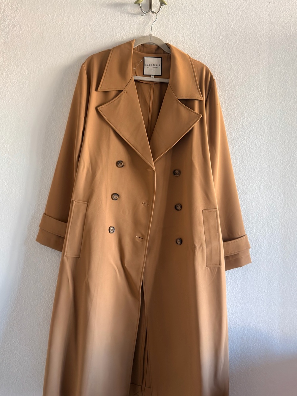 bagatelle Camel Double-Breasted Long Trench Coat